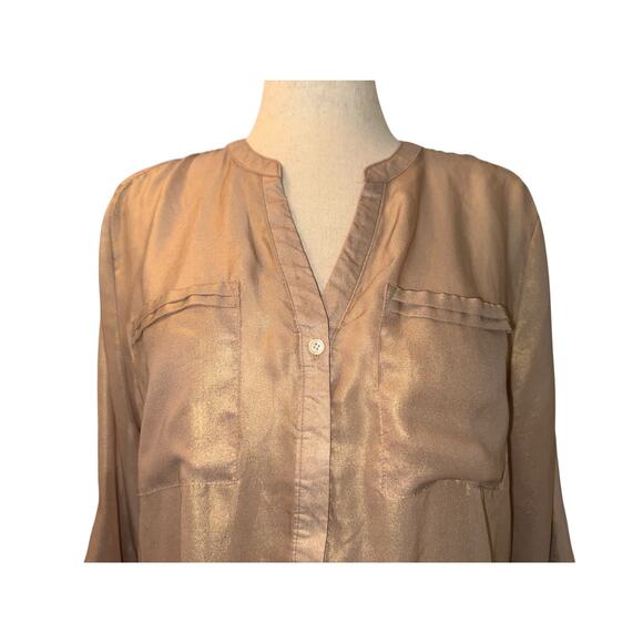 Apt. 9 sheer gold 3/4 sleeve hi-low blouse size L - Picture 6 of 9